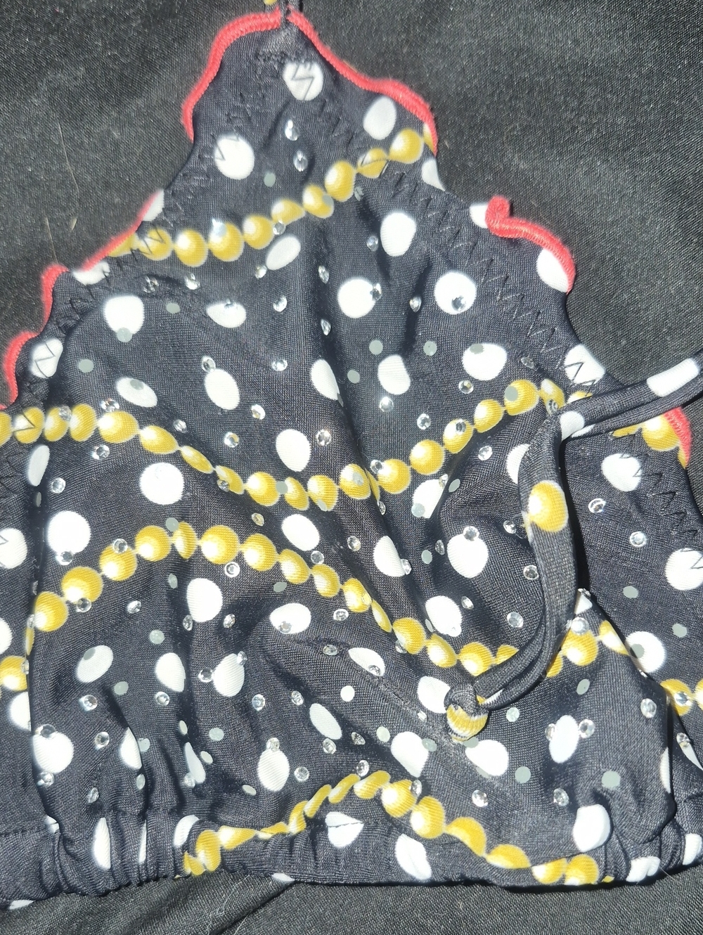 Luli Fama Black Bikini Top with White and Yellow Dot Pattern